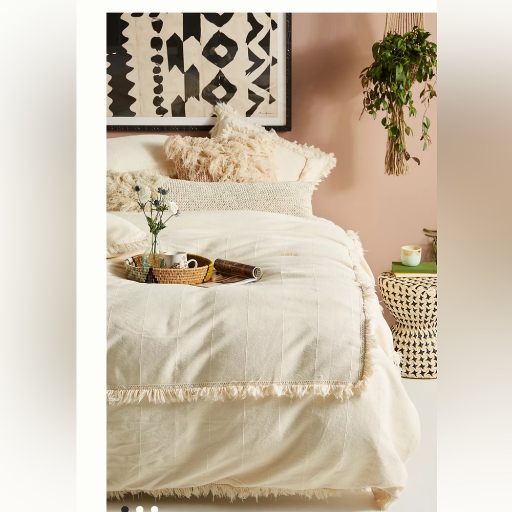 Anthropologie Fringed Matelasse Duvet Cover king NEW NO SHAMS